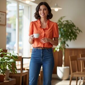 Orange Top with Ruffled Detail